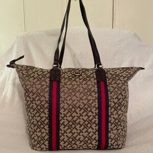 Tommy Hilfiger Medium Brown Monogram Striped Handbag
